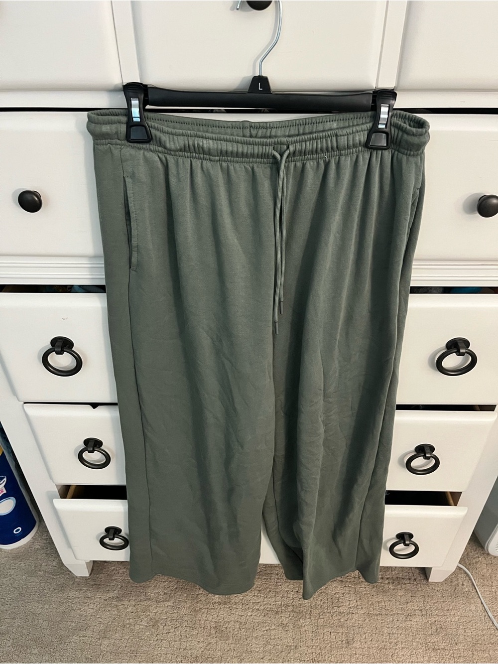 Wide Leg Drawstring Pants in Olive Green